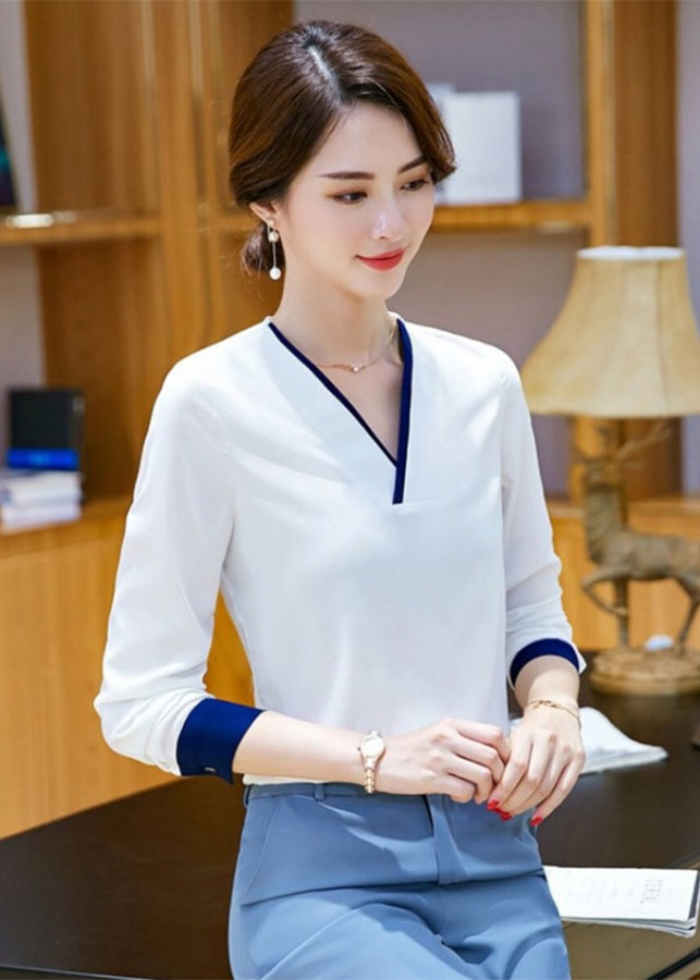 Áo sơ mi cổ v viền màu sang trọng BY6308