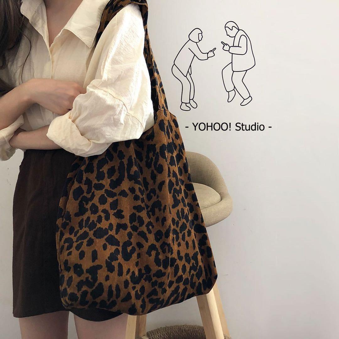 Leopard print bag women's corduroy one-shoulder multifunctional canvas bag