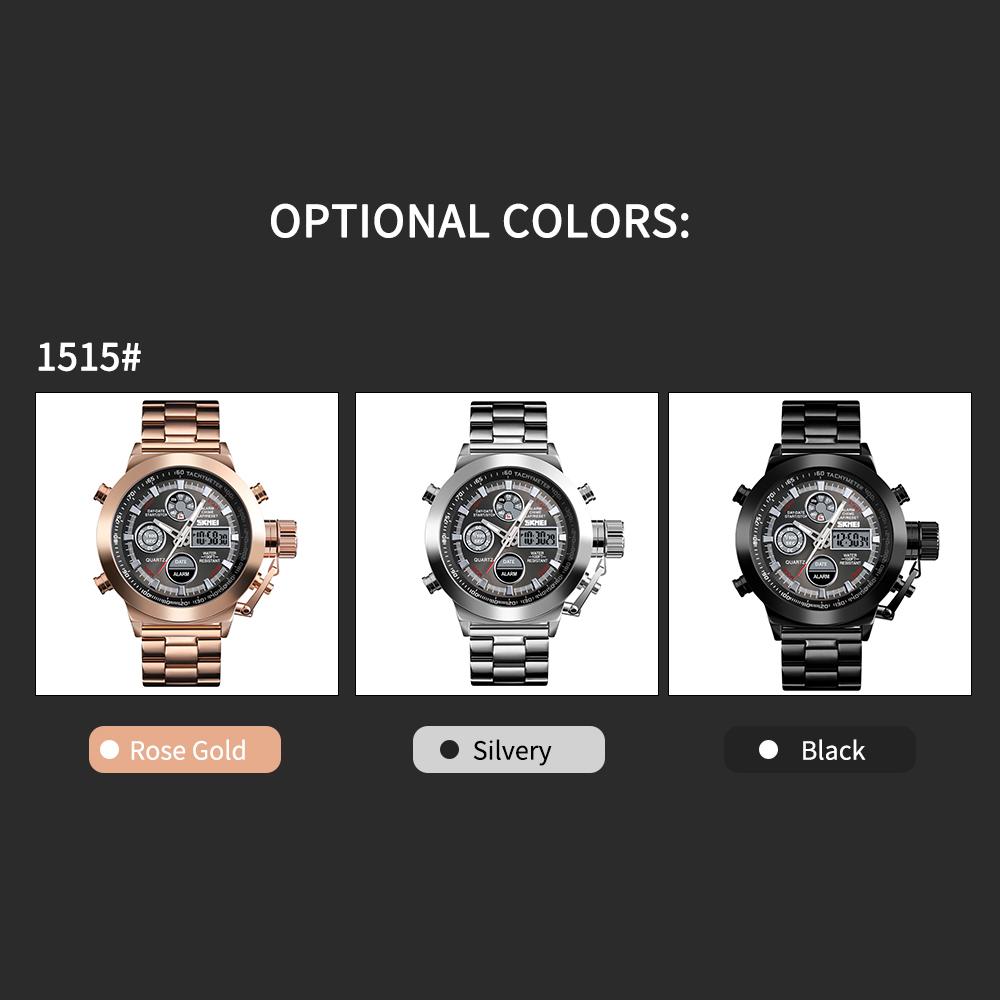Đồng hồ Chống nước 3ATM Màn hình kép Double Movements Giờ GMT Đa chức năng SKMEI 1515 Men Quartz