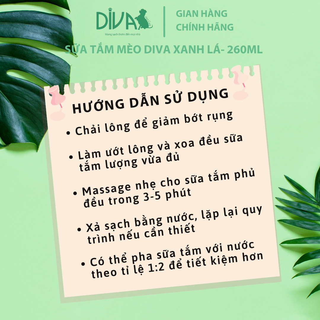 SỮA TẮM CHO MÈO DIVA XANH LÁ 260ML (DIVA FORMULA 6)