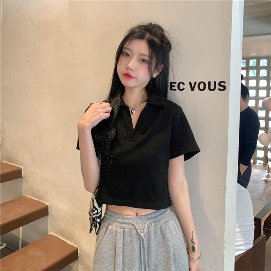 Áo croptop nữ ,Áo croptop, tay ngắn có cổ kiểu polo thời trang đẹp form rộng sexy cá tính thể thao màu trắng đen ACN002