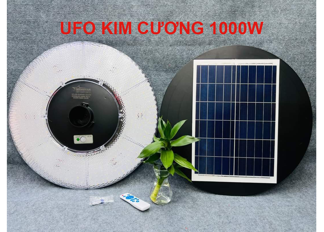 Đèn năng lượng mặt trời UFO kim cương 1000W,Vỏ nhựa ABS,Tấm pin liền,Cảm biến chuyển động, Ánh sáng trắng- 1000WUFO