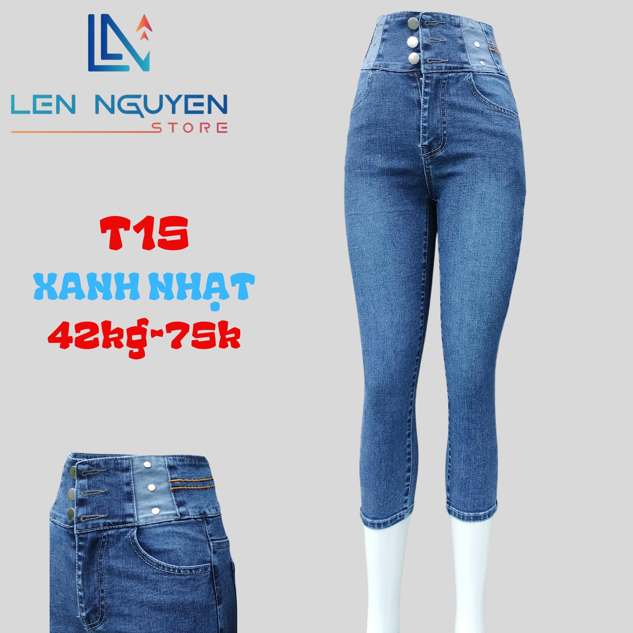 T15_Quần jean nữ, 9 tất, lưng cao, quần bò nữ dáng ôm, quần rin nữ có big size, cho 42kg đến 75kg - Xanh Nhạt