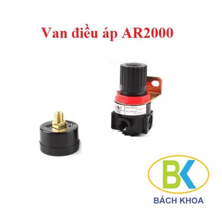 Bộ van điều chỉnh áp suất AR2000 kèm đồng hồ khí nén ren 13mm