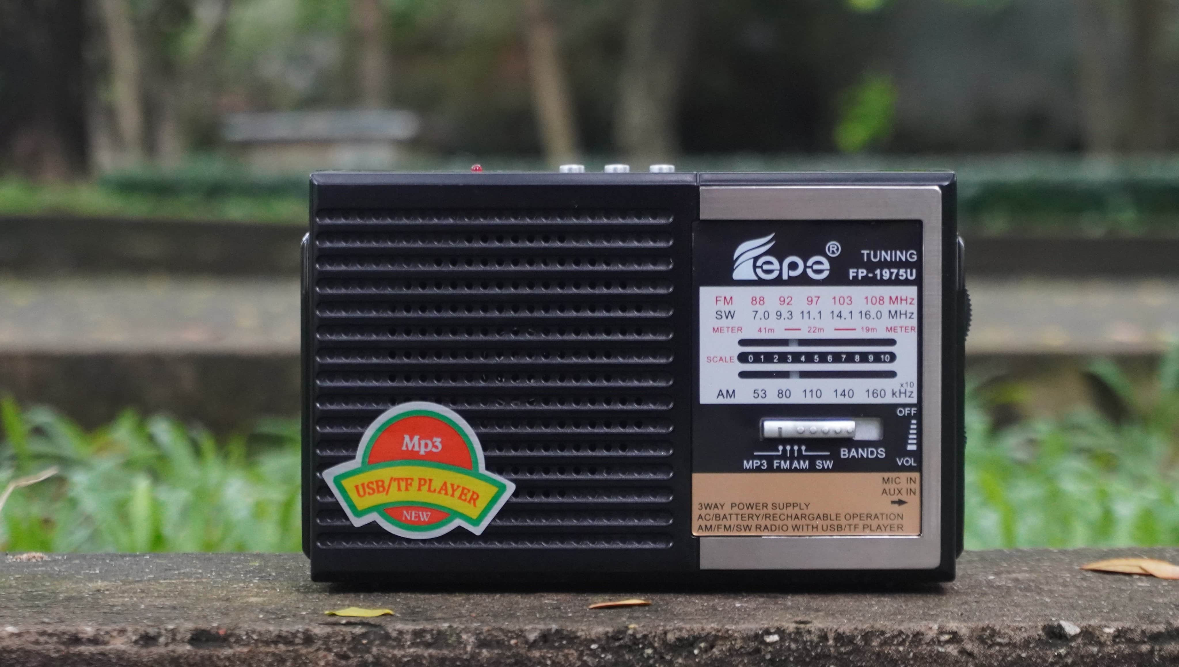 [xả kho đón tết- giá giảm hết hồn] Đài FM RADIO FP-1975U- Loa nghe nhạc kết hợp đài radio- Phong cách cổ điển vintage - sang trọng, bass trầm ấm - Đầy đủ kết nối AUX, USB, SD card