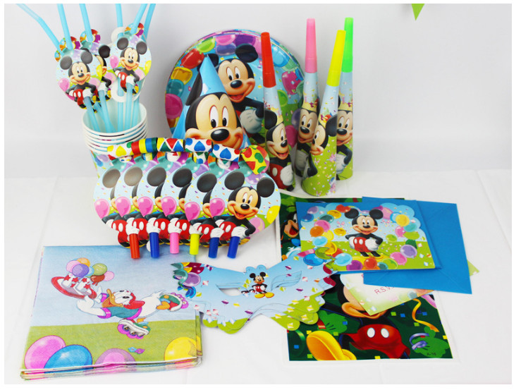 Set trang trí sinh nhật 16 món đầy đủ cho bé chủ đề Mickey màu xanh