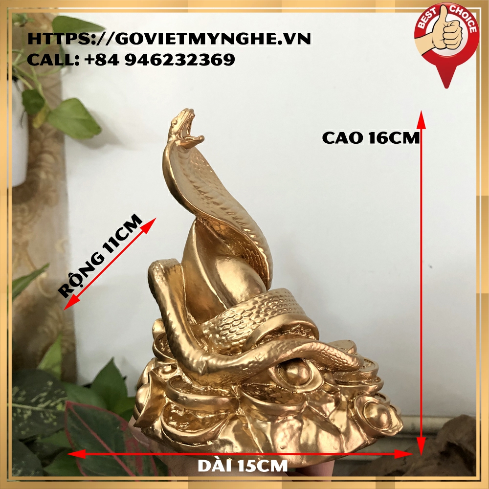 Tượng đá trang trí phong thủy tượng con Rắn ôm tài lộc phong thủy bàn làm việc - Chiều Cao 16cm - Màu nhũ đồng