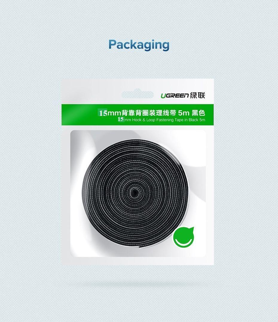 Ugreen UG60484LP124TK 2M cỡ 15mm băng dán Velcro màu đen ngang 1.5cm - HÀNG CHÍNH HÃNG