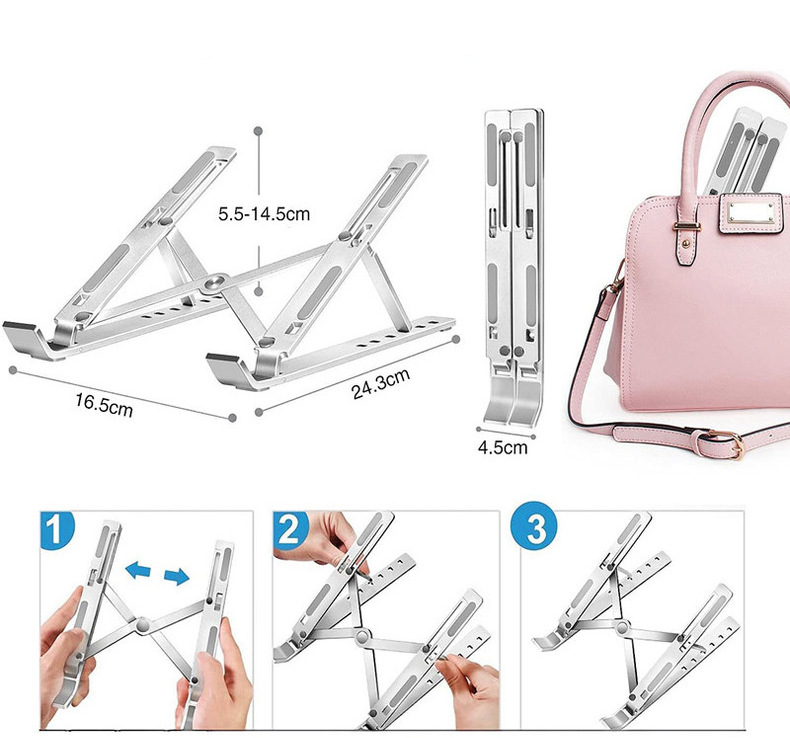 Chân đế laptop hợp kim nhôm gấp gọn dùng cho máy tính và ipad 16.5x24.3 (có túi)