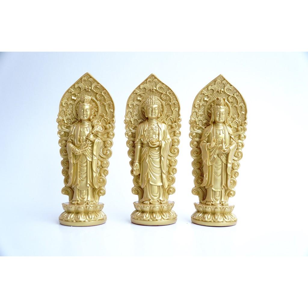 Bộ 3 tượng Tam Thế Phật Tây Phương Tam Thánh đứng nhũ vàng - Cao 18cm