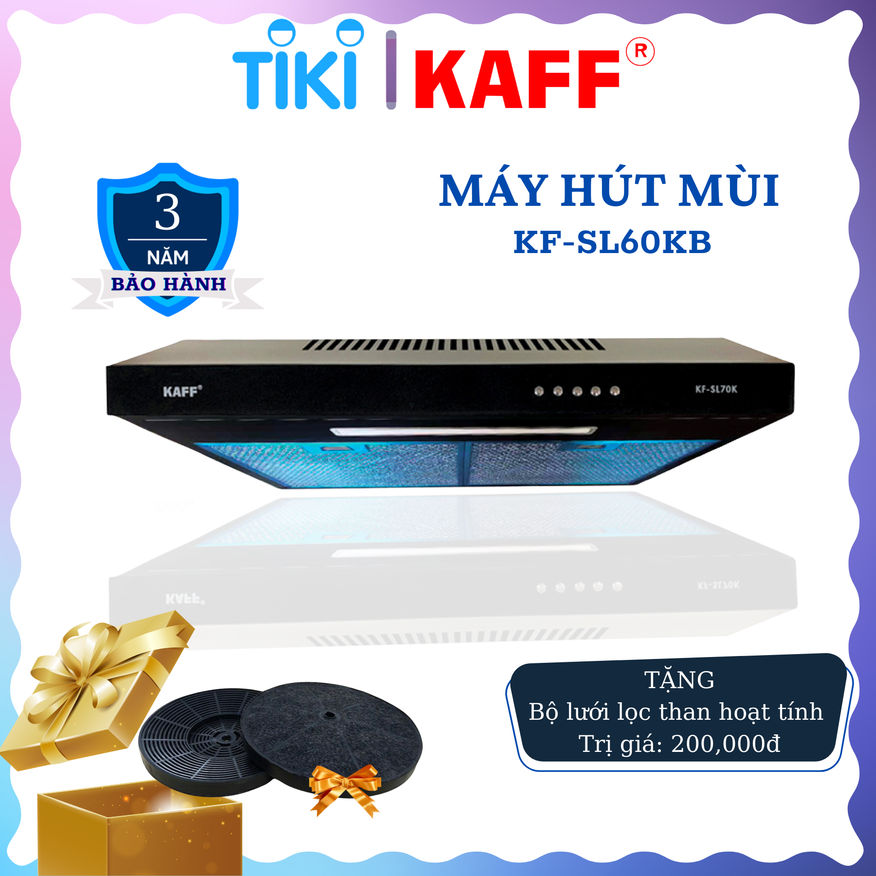 Máy hút mùi cổ điển màu đen 600mm KAFF KF_SL60KB Tặng bộ lọc than thay thế _ Hàng Chính Hãng