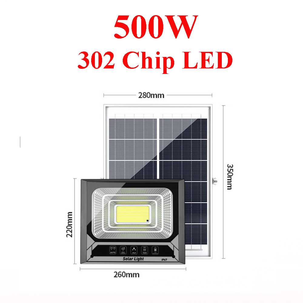 Đèn năng lượng mặt trời Solar light 500W 1 bóng đèn 302 chip Led, pin lithium 30.000Mah, sáng liên tục 10-15h