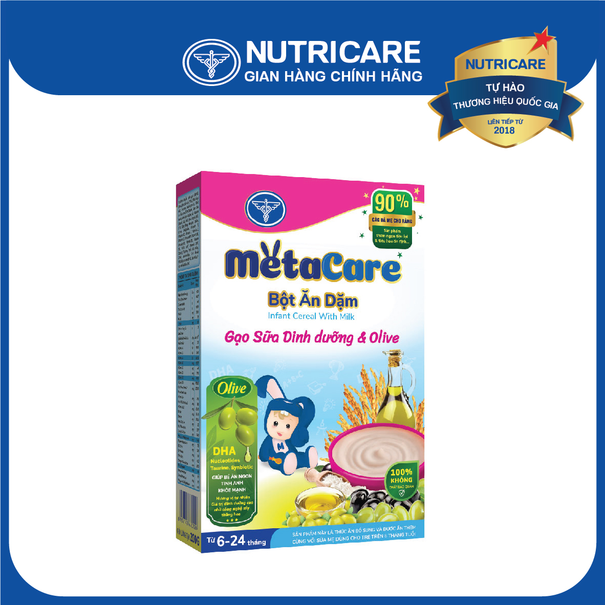 Bột ăn dặm Nutricare Metacare Gạo sữa dinh dưỡng &amp; olive 200g