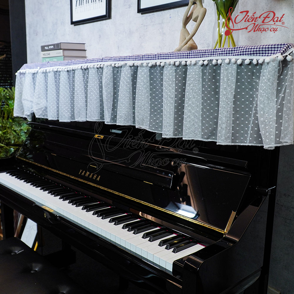 Khăn Phủ Đàn Piano Họa Tiết Kẻ Caro Tím Trẻ Trung KU-041