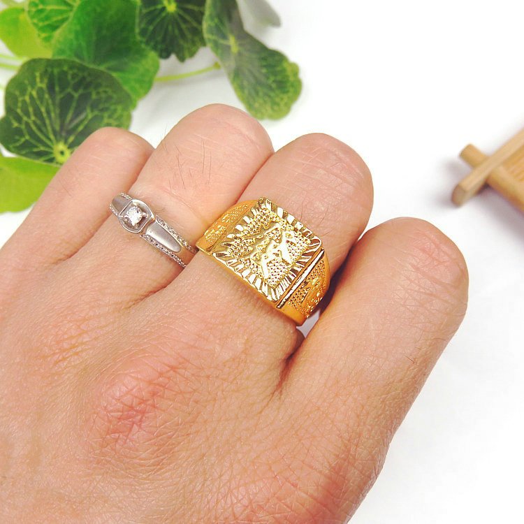 Nhẫn nam Phong Thủy Khắc Chữ CÁT TƯỜNG, Chữ PHÁT, Chữ LỘC, Hợp Kim không rỉ, mạ vàng 18K, Size Nhẫn 18, Phù Hợp Nam Từ 55 – 80kg