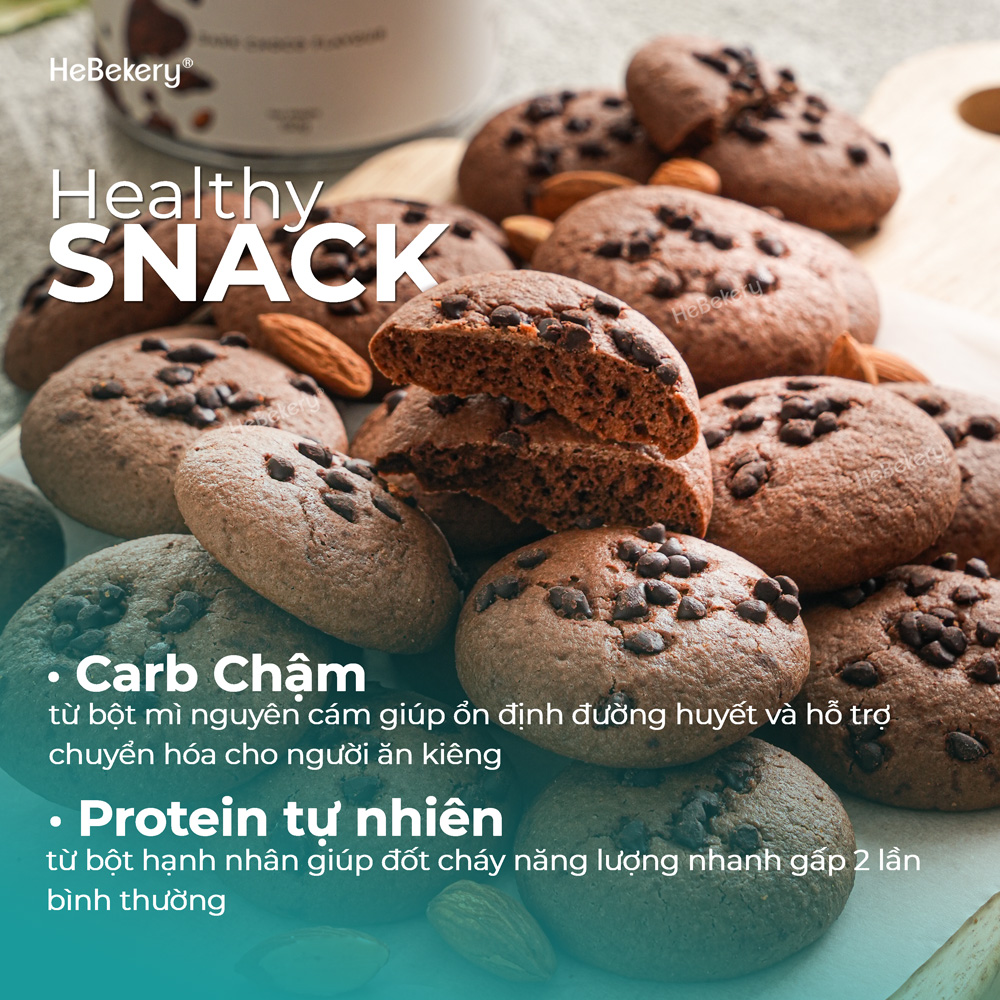 Cookies Hạnh Nhân Nguyên Cám Vị Dark Choco - Cookies Choco Chips Ăn Vặt Chuẩn Healthy HeBekery by HeBe