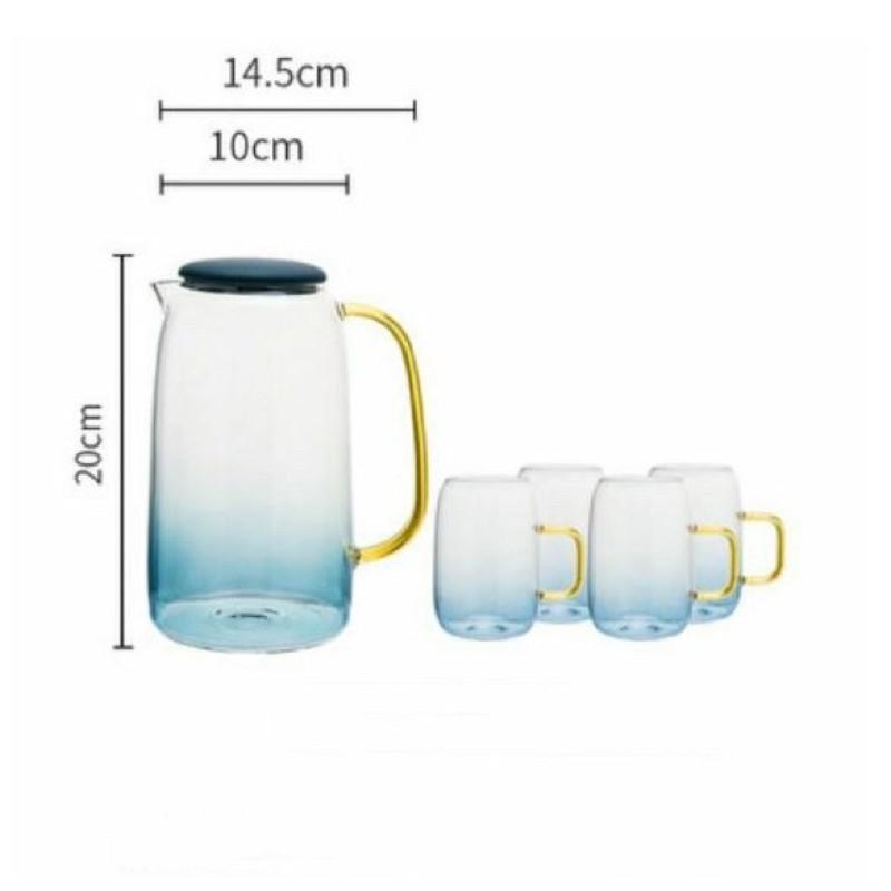 Bộ bình nước thuỷ tinh 1,5L kèm 4 cốc 250ml sang trọng mẫu mới 2021