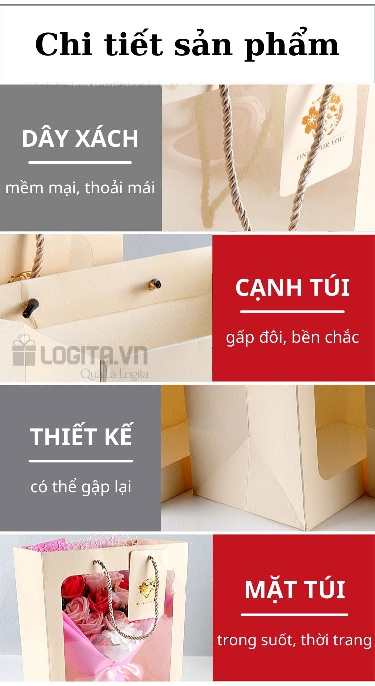 Túi Giấy Đựng Quà Mặt Trước Trong Suốt Màu Vàng Gold Sang Trọng