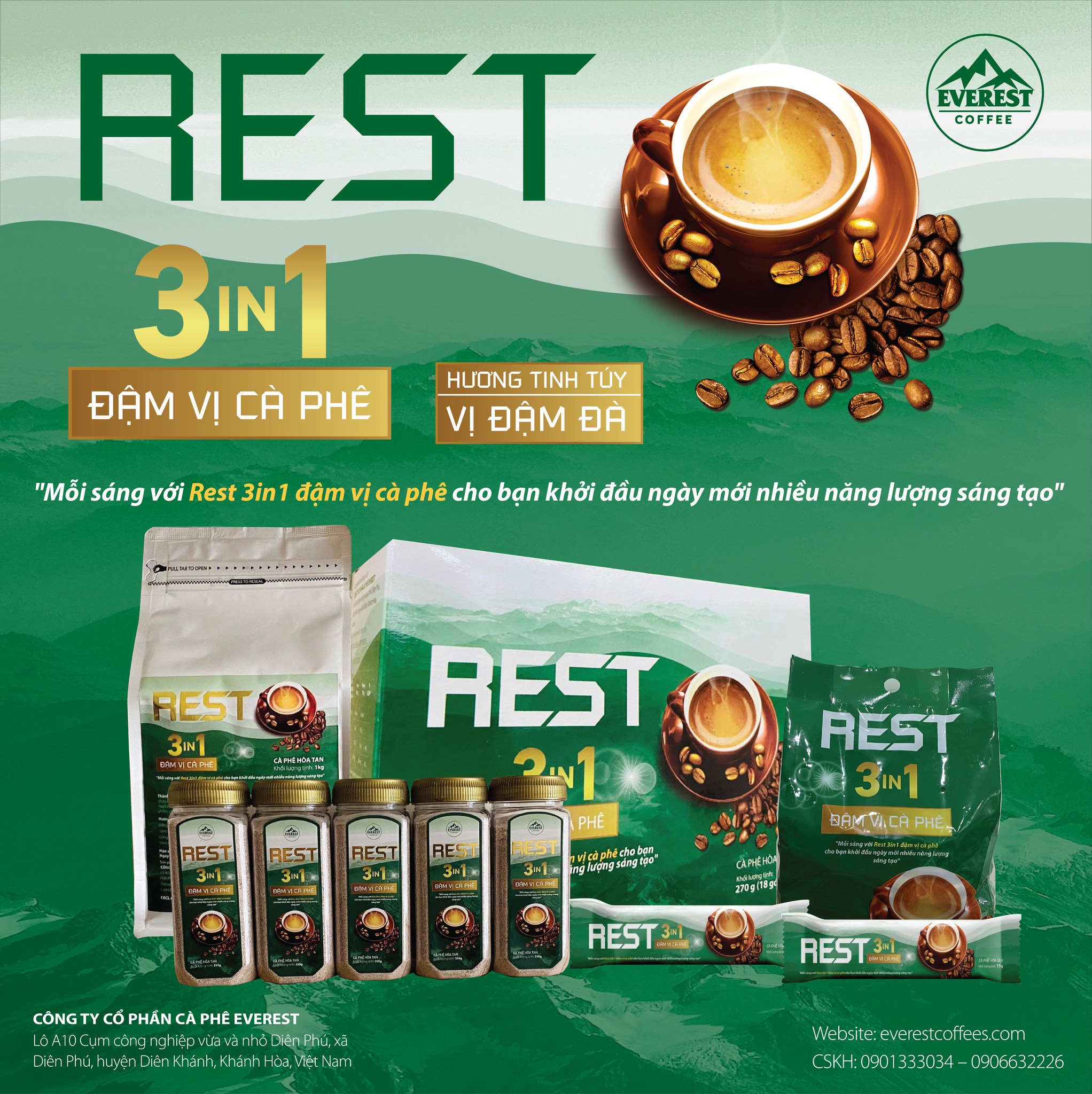 Set 50 Gói. Cà Phê Sữa REST 3iN1 Everest Coffee. KHƠI NGUỒN SÁNG TẠO. Hàng Xuất Khẩu