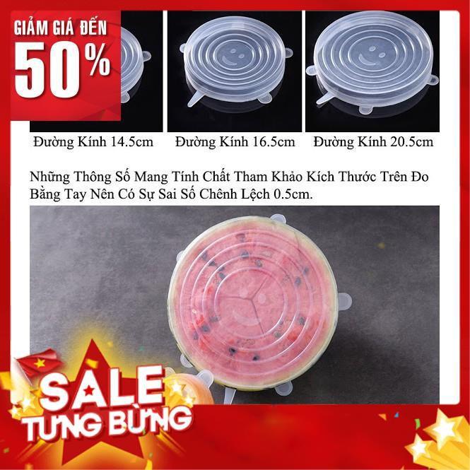 Nắp đậy silicon thức ăn thực phẩm COMBO 6 miếng đa năng thay màng bọc đồ tô chén ly cốc