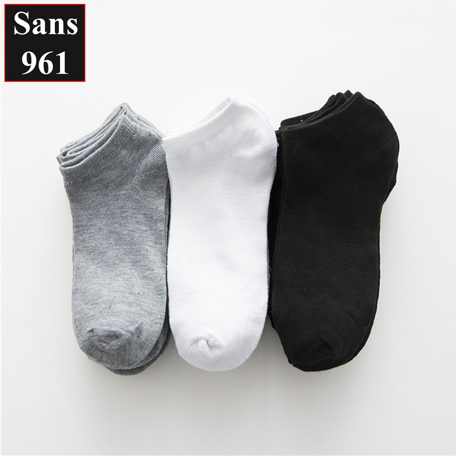 Tất vớ nam nữ mỏng mát đủ cỡ nhiều màu Sans961 cổ ngắn dài lười trơn chất cotton màu đen trắng xám