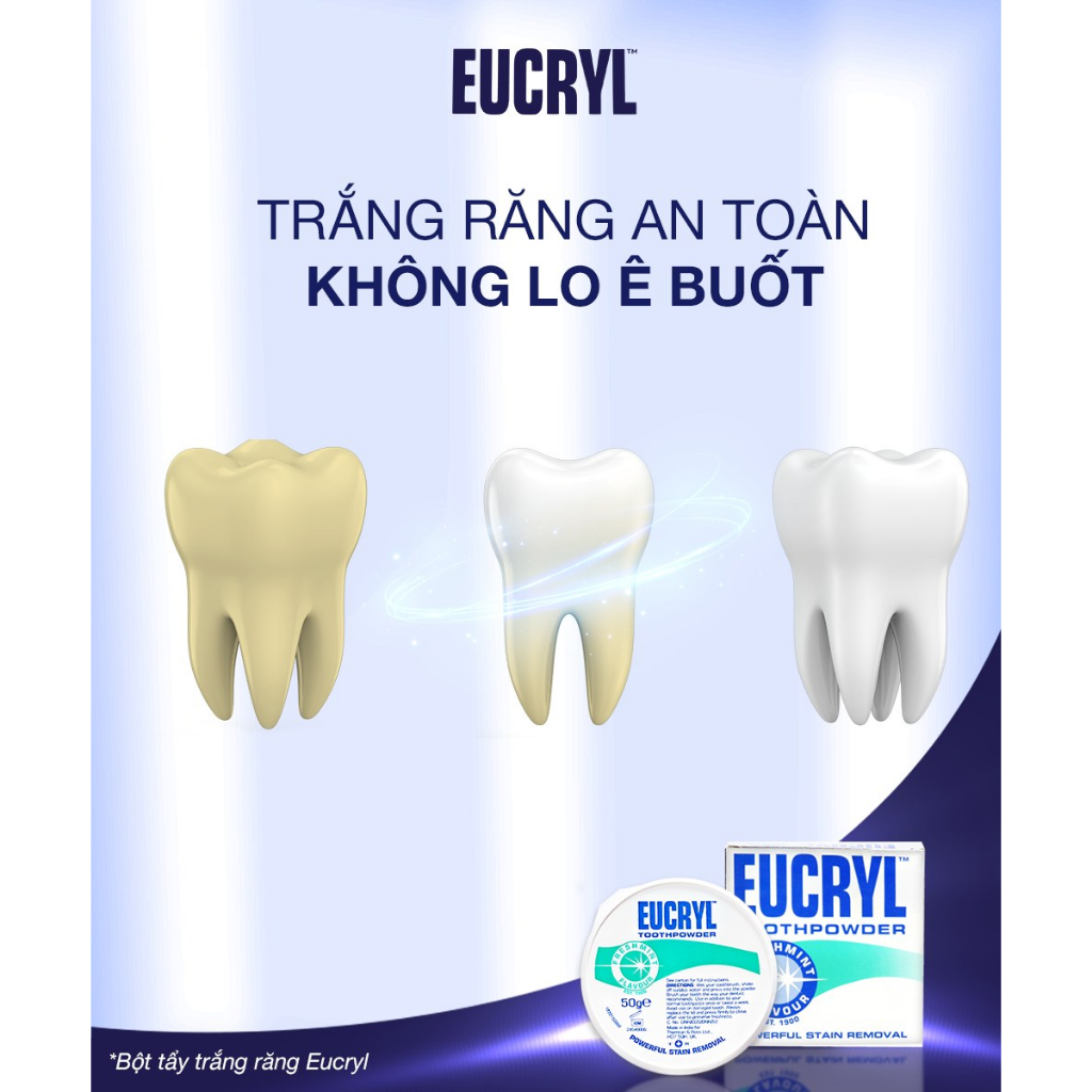 Bột trắng răng, Kem đánh răng trắng răng Eucryl Anh Giúp răng trắng sáng bền lâu , sạch bóng và thơm mát cả ngày - QuaTangMe Extaste