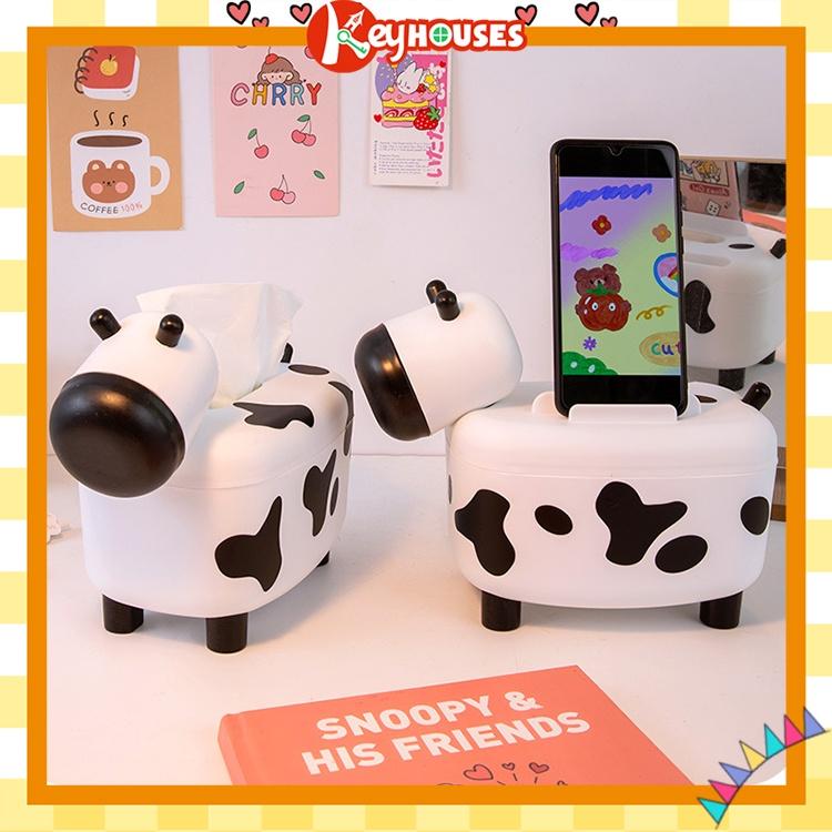 Hộp Đựng Giấy Ăn Khăn Giấy Kiêm Lọ Đựng Tăm Bò Sữa Decor Bàn Ăn Cute