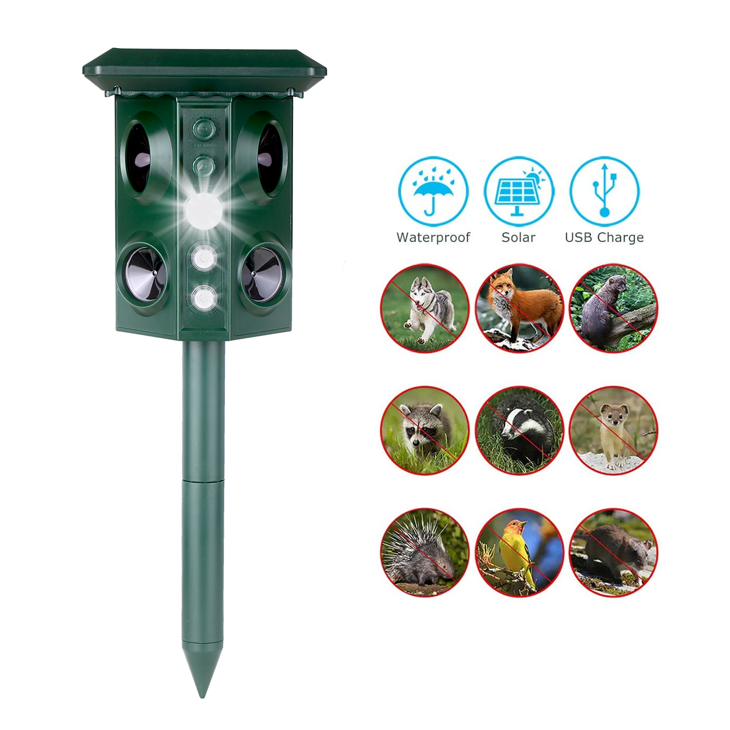Mua Solar Ultrasonic Animal Repeller with Motion Sensor and Flashing Light Adjustable Frequency Waterproof Outdoor Mua Solar Ultrasonic Animal Repeller with Motion Sensor and Flashing Light Adjustable Frequency Waterproof Outdoor