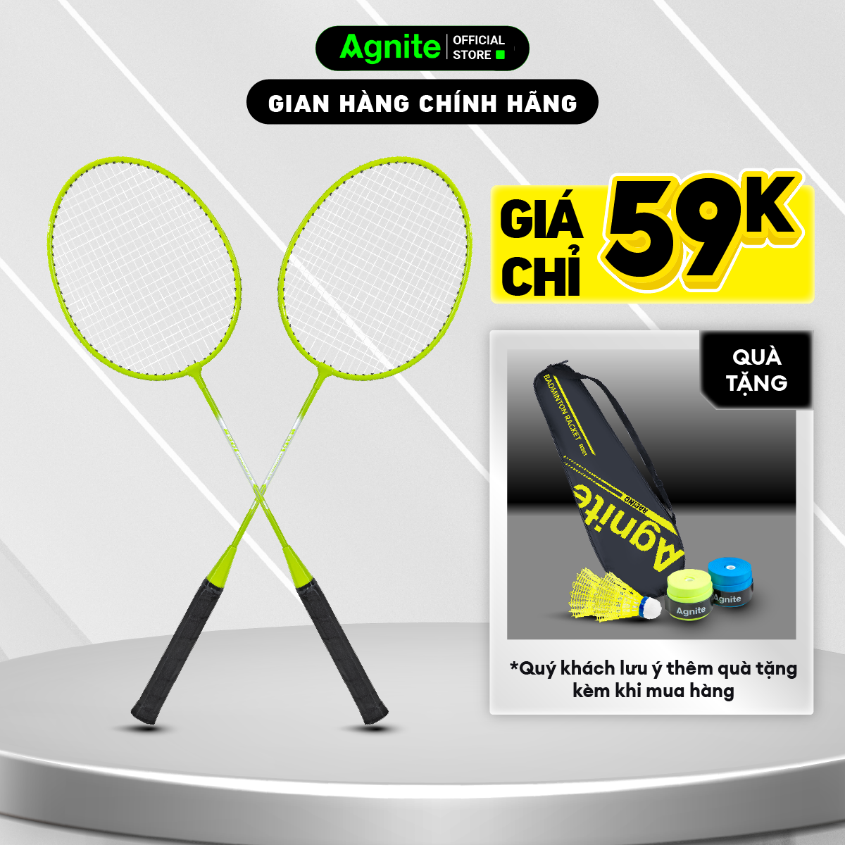 [RẺ NHẤT MALL] Bộ 2 vợt cầu lông giá rẻ chính hãng Agnite, bền, nhẹ, tặng kèm túi vợt và quả cầu lông - ER301/ER302