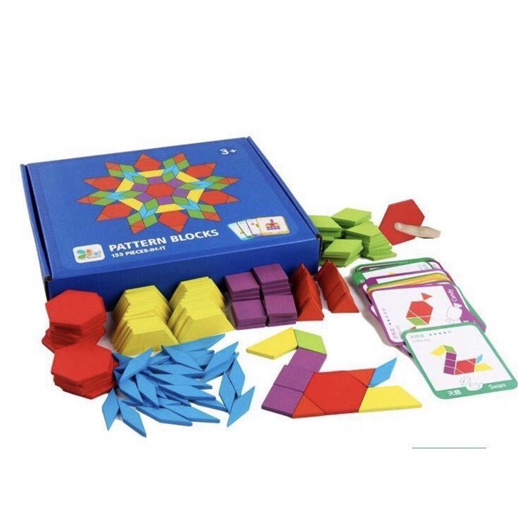 Bộ đồ chơi cho bé - Bộ xếp hình sáng tạo Pattern Block bằng gỗ 155 chi tiết và 24 hình
