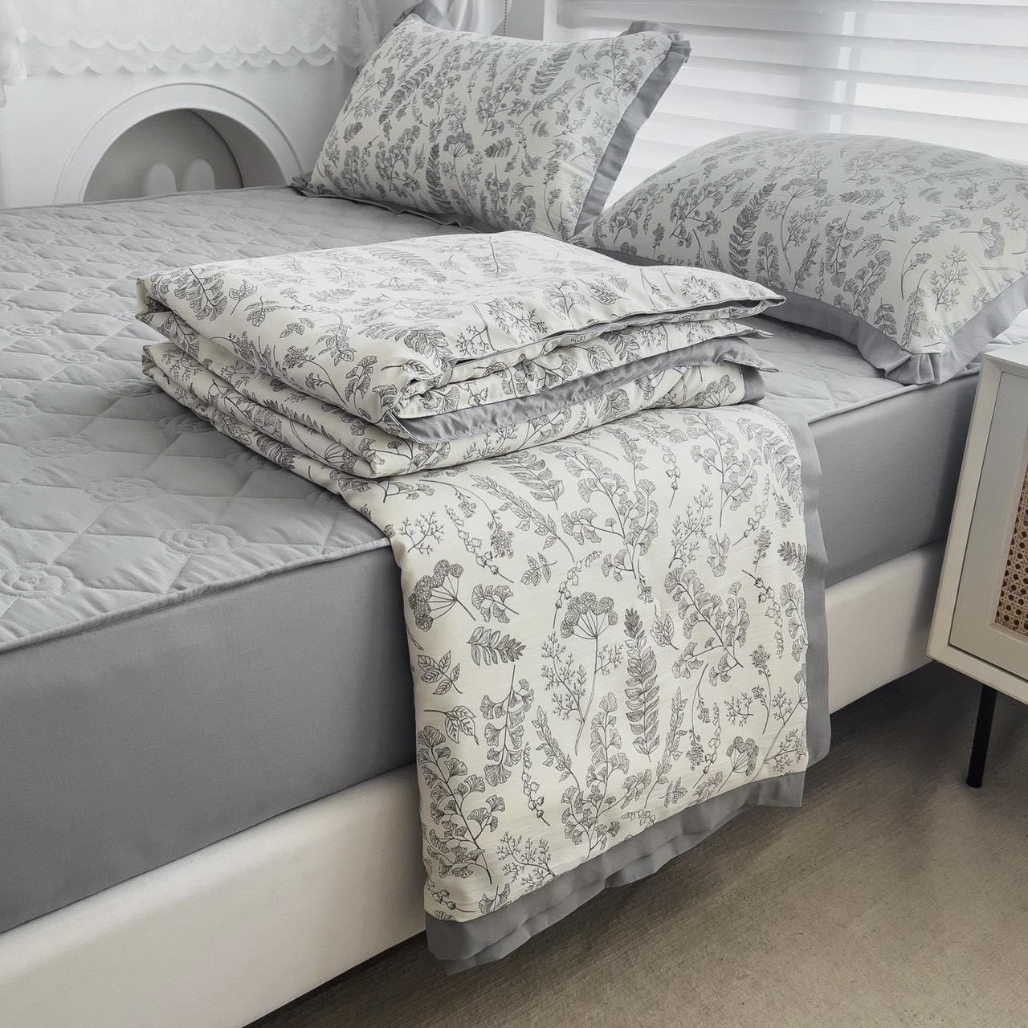 Bộ chăn ga gối cotton đũi chần bông 5 món nhập khẩu