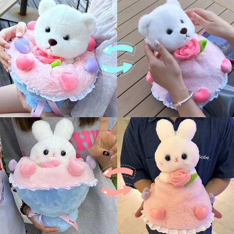 Bó Hoa Thỏ Bông Mặt Váy 2in1 Cute, Bó Hoa Lena, Gấu Dâu làm quà tặng siêu đáng yêu