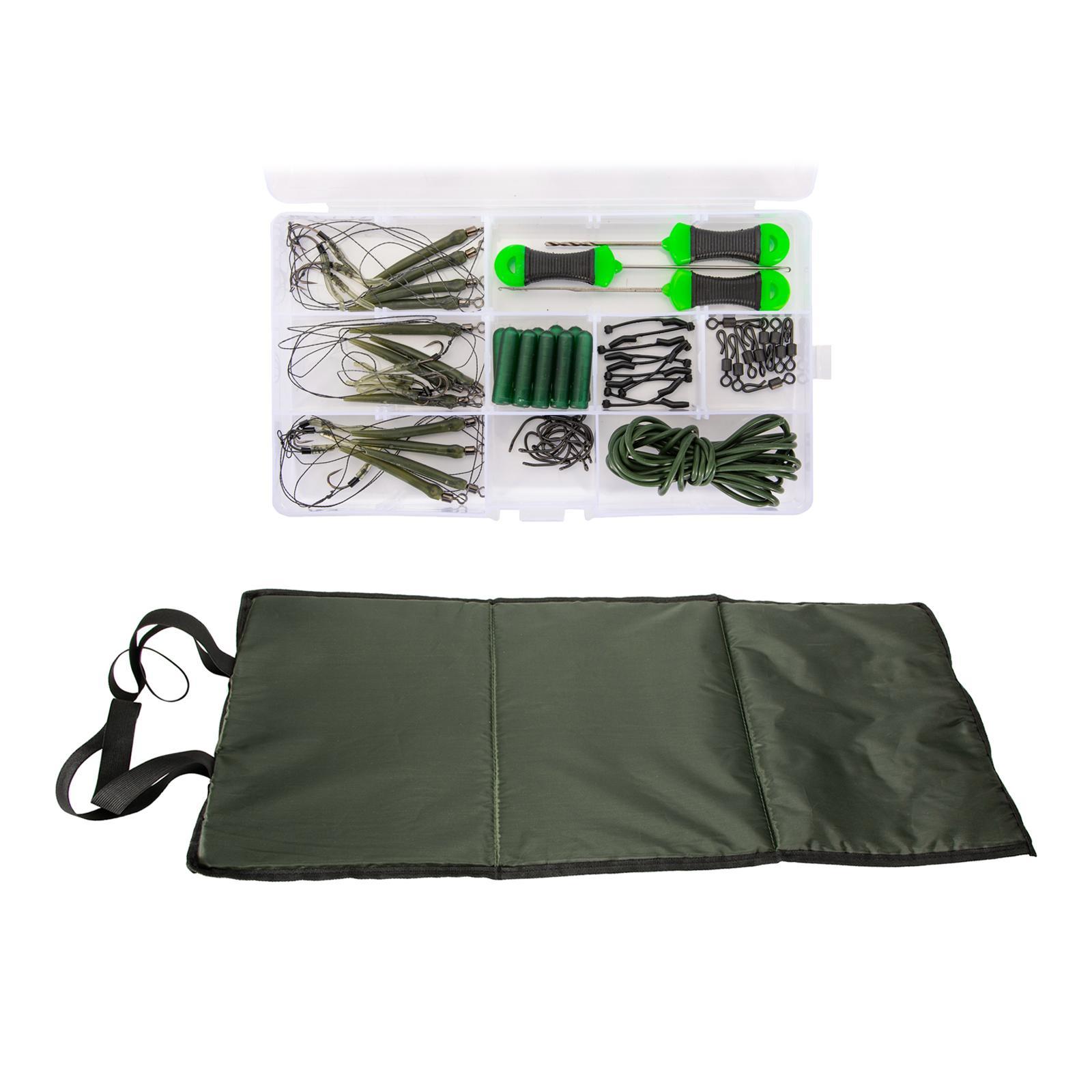 Portable Fish Landing Mat, Carp Fishing Tackle , Fishing Equipment Hooks Durable with Storage Box Seat Pad Carp Fishing Hair Rigs Fish Gear