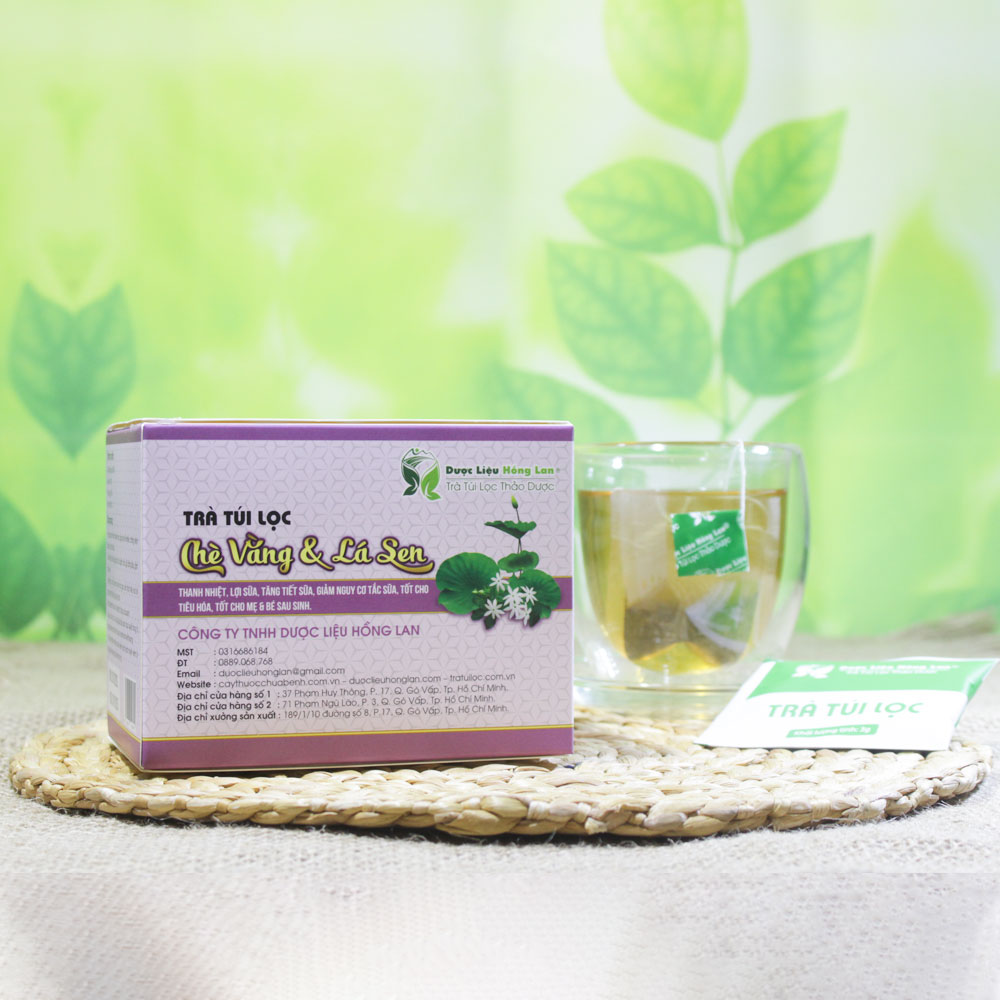 Trà Vằng & Lá Sen túi lọc hộp 60g Cty Dược Liệu Hồng Lan - Thanh nhiệt, lợi sữa, tăng tiết sữa, giảm nguy cơ tắc sữa, Tốt cho tiêu hóa, tốt cho mẹ & bé sau sinh,...