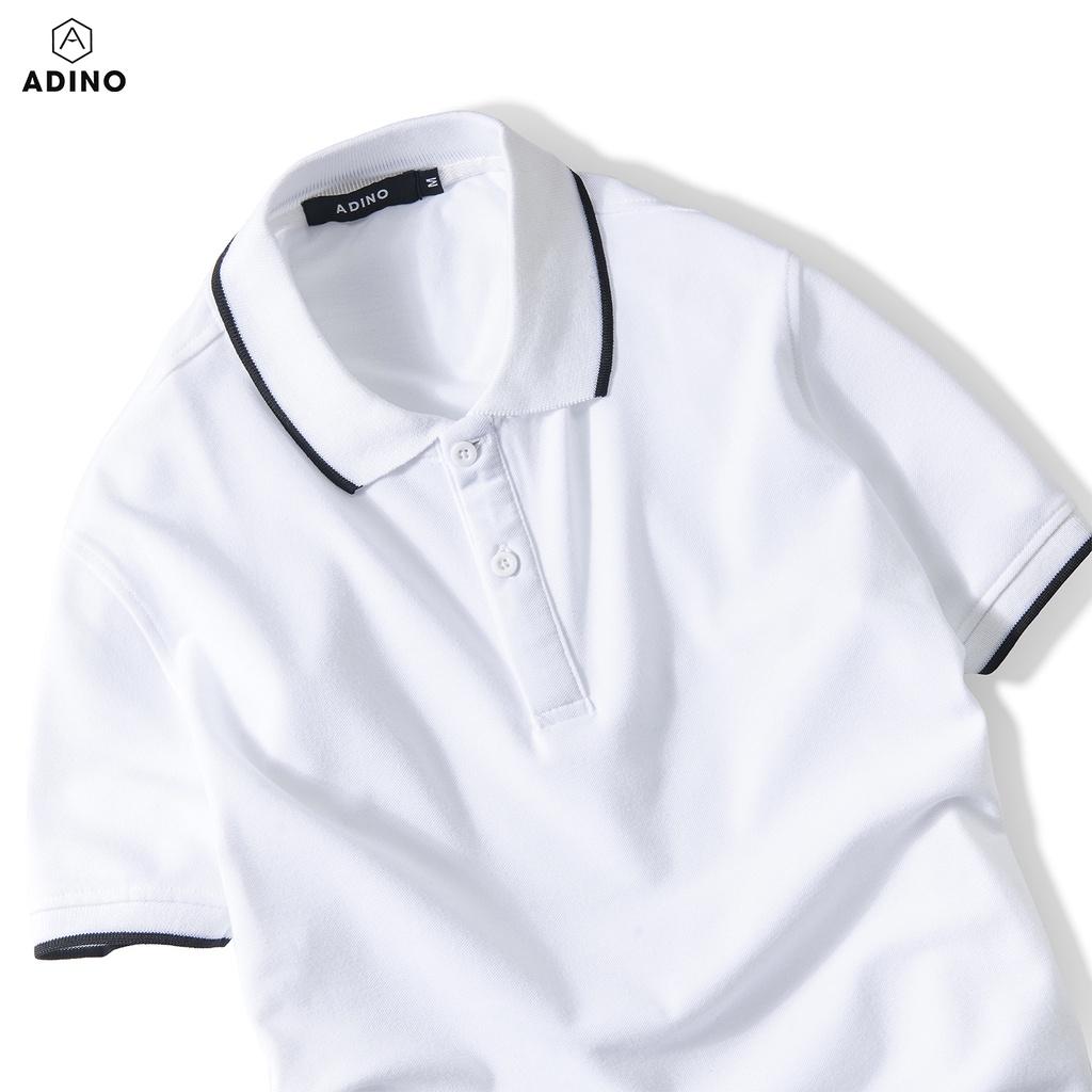 Áo polo nam ADINO màu trắng phối viền vải cotton co giãn dáng công sở slimfit hơi ôm trẻ trung AP71