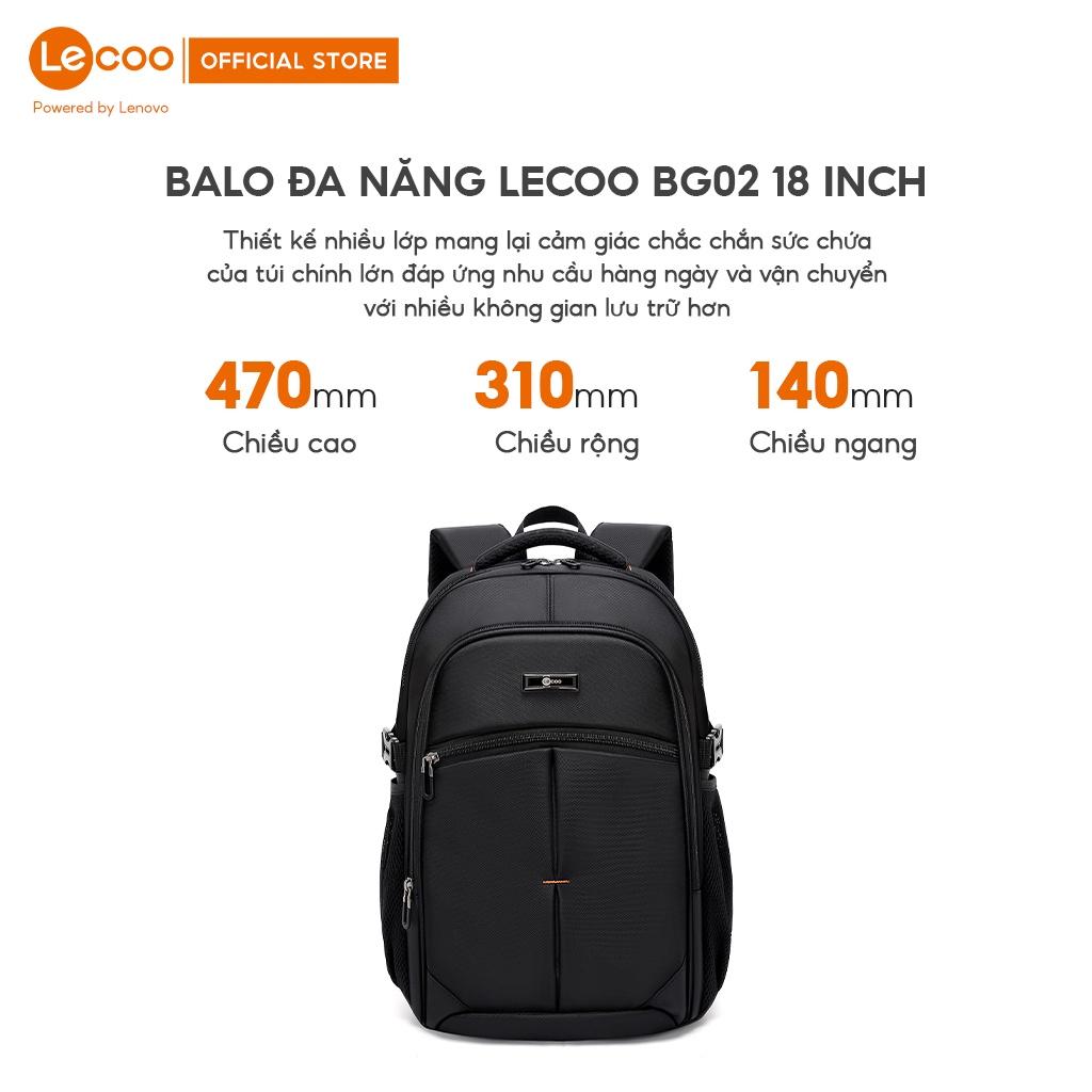 Balo đa năng Lecoo BG02 cao cấp chống nước nhiều ngăn tiện ích, kích thước 18 inch - BH24 tháng Hàng nhập khẩu