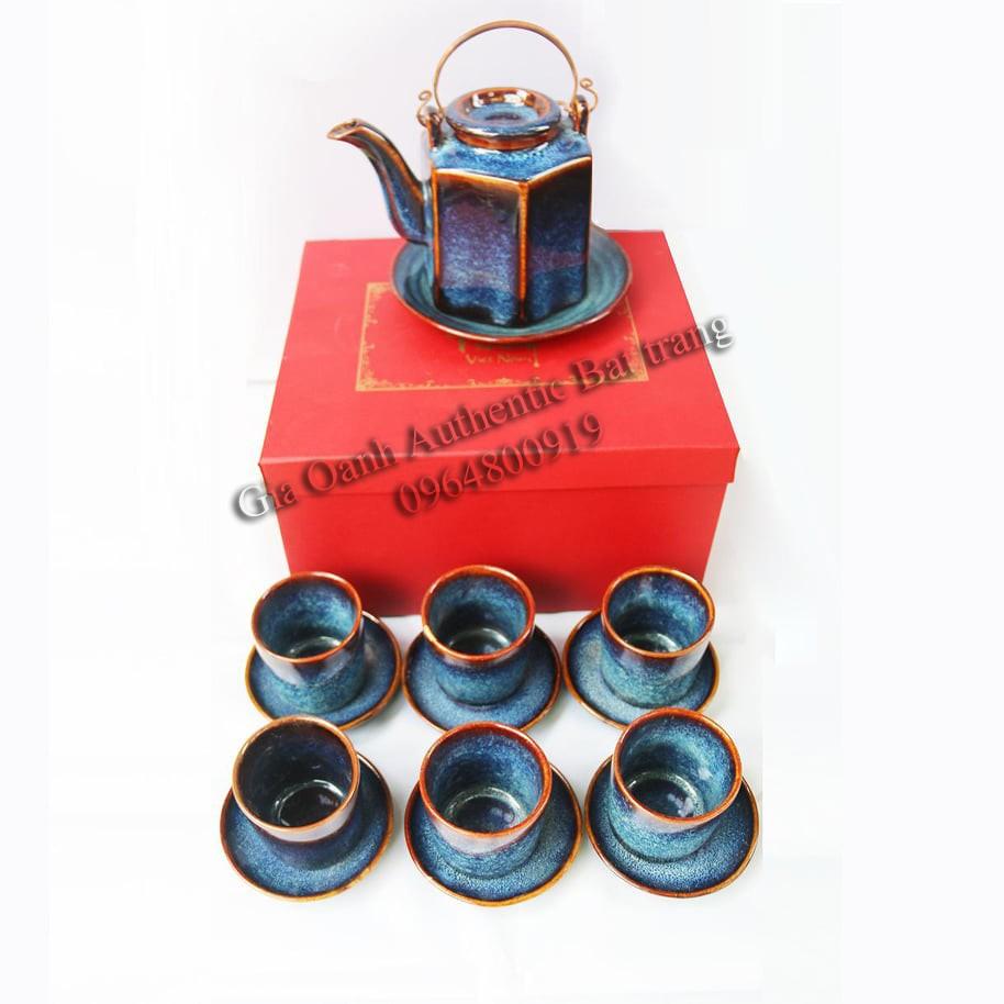 Tea set gift 05 - Bộ ấm trà lục giác men xanh hỏa biến đẳng cấp - sản phẩm quà tặng độc đáo dịp tết, năm mới và tân gia