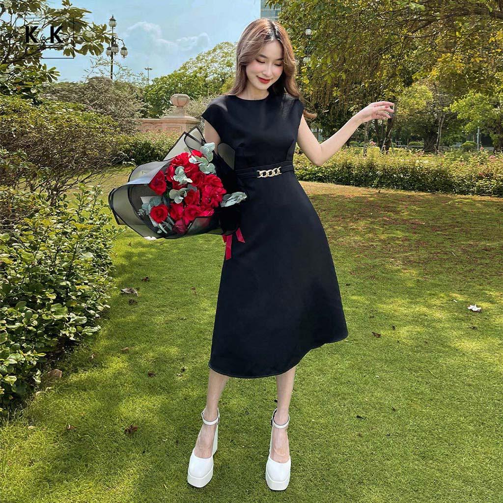 Đầm Đen Dáng Xòe Tay Hến K&amp;K Fashion KK119-02 Chất Liệu Tafta 2 Da