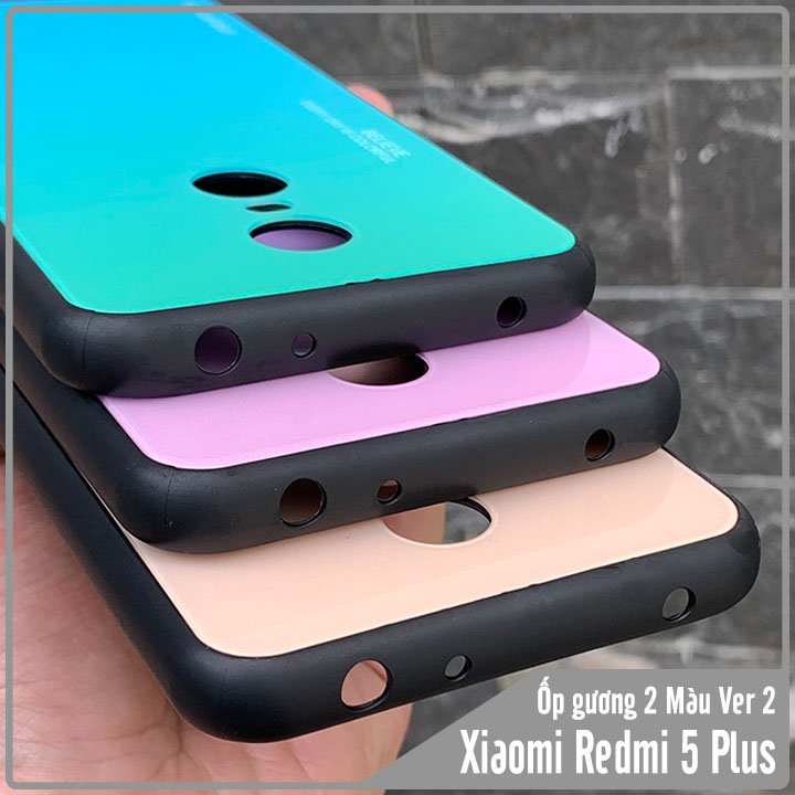 Ốp lưng cho Xiaomi Redmi 5 Plus gương cứng 2 màu Gradient Ver 2 , viền TPU dẻo đen