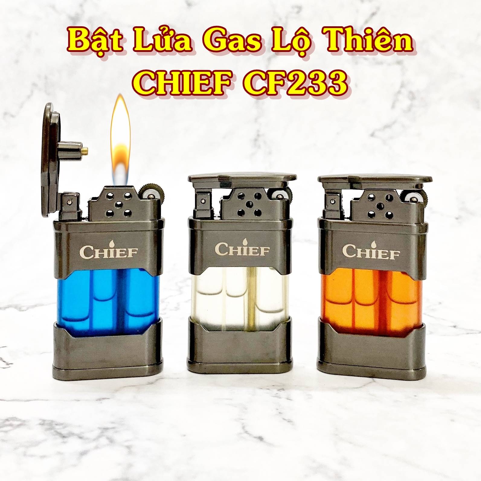 Hột quẹt bật lửa gas lộ thiên chief cf233 - (xài gas)