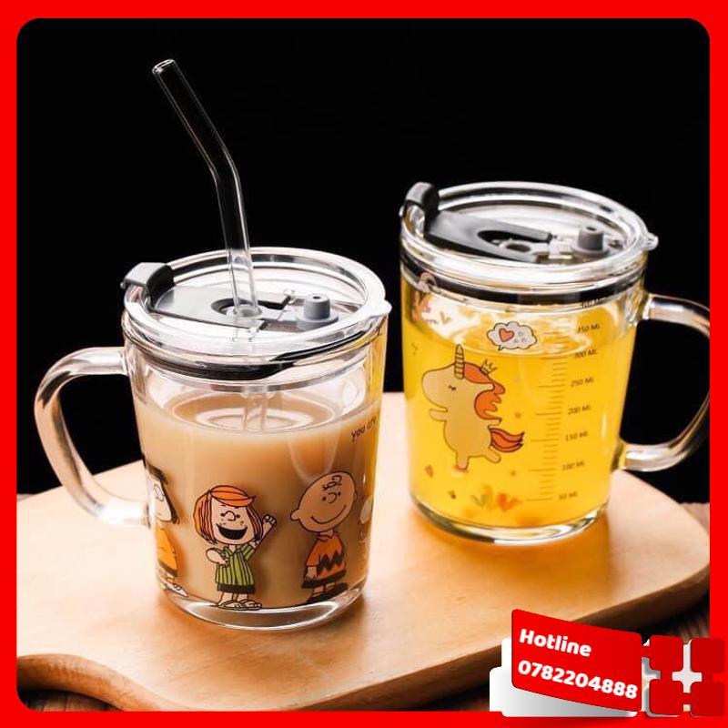 Cốc Thuỷ Tinh Chia Vạch Ml Có Nắp Chống Đổ - Loại Tốt
