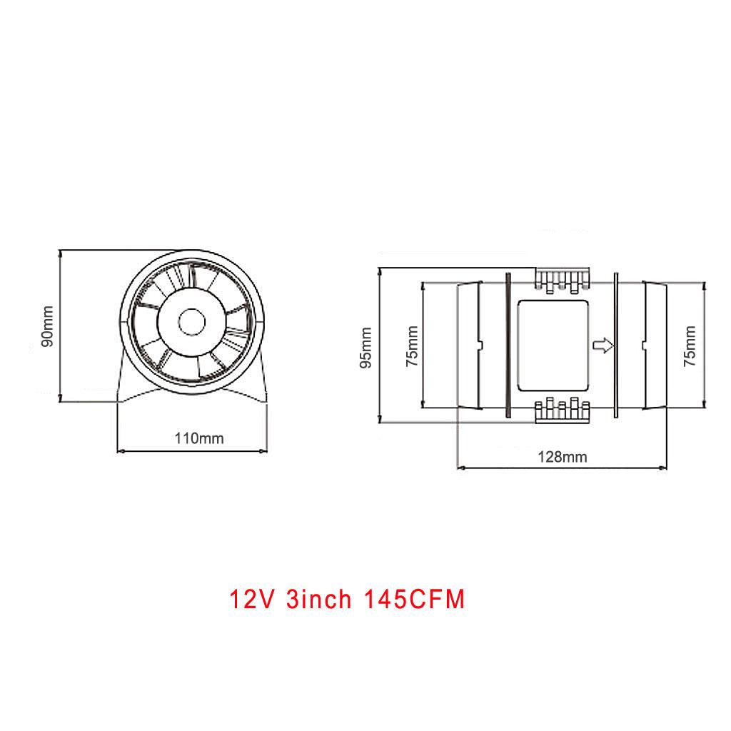 3" Boat In Line Bilge Blower Fan 12V Marine Cabin Engine Ventilation Black
