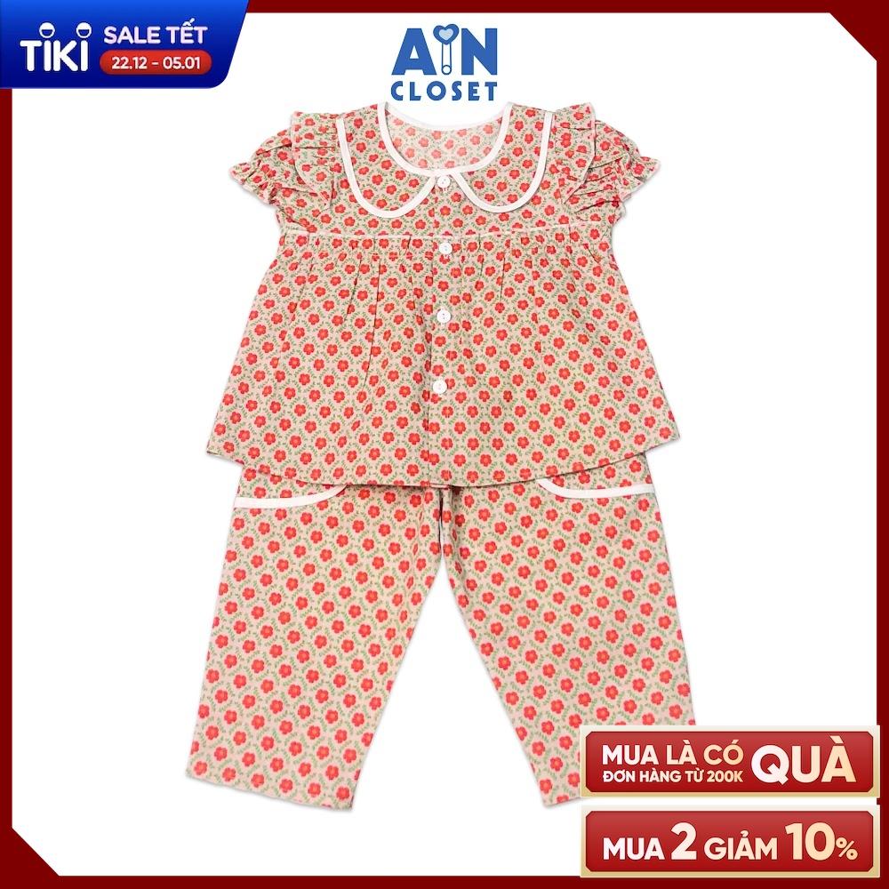 Bộ quần dài áo tay ngắn bé gái họa tiết Gạch Hoa đỏ cotton - AICDBGCQZPLE - AIN Closet