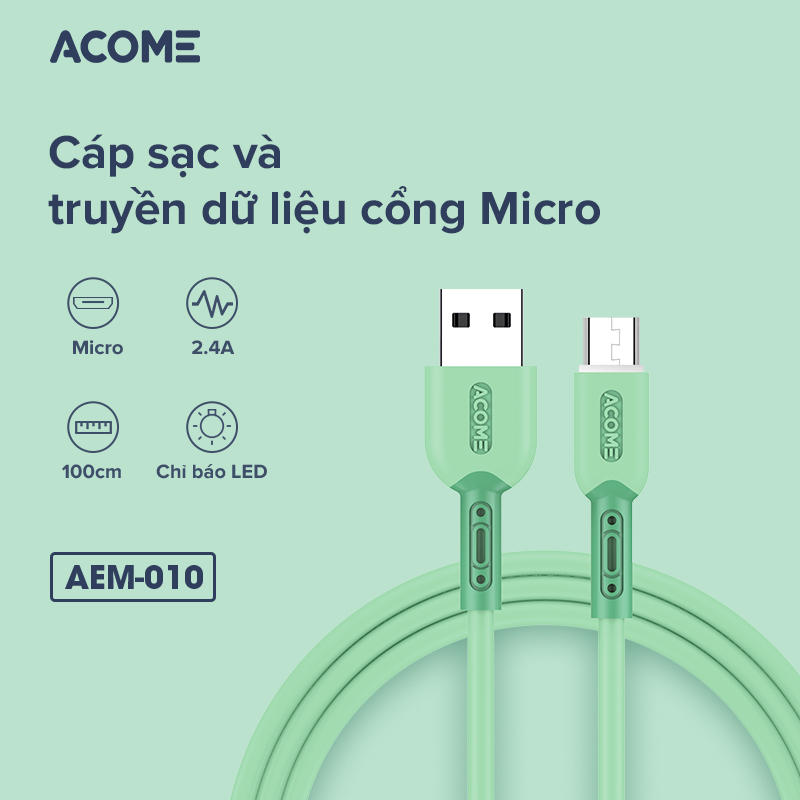 Cáp Sạc Nhanh Lightning/Micro/TypeC ACOME Tương Thích Với Các Thiết Bị IOS/Android [HÀNG CHÍNH HÃNG]