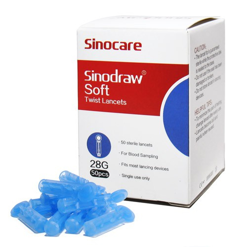 Hộp 50 Kim chích máu Sinocare đầu xoay vát 3 cạnh giảm đau và bớt sưng
