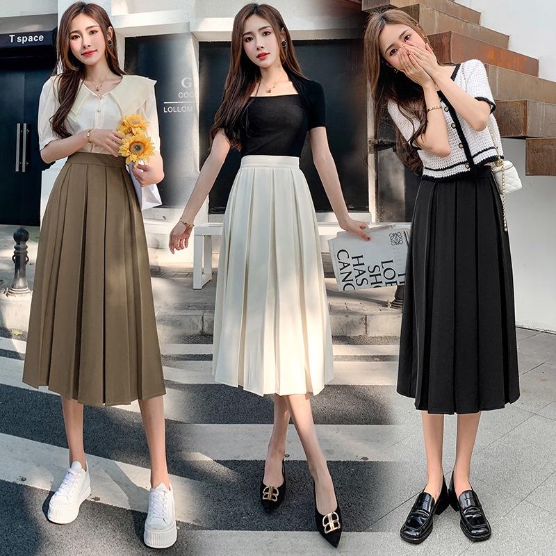 Chân váy Midi dài công sở đi làm xòe dáng dài xếp ly to có BIGSIZE chất tuyết mưa dày dặn màu đen nâu be CV40