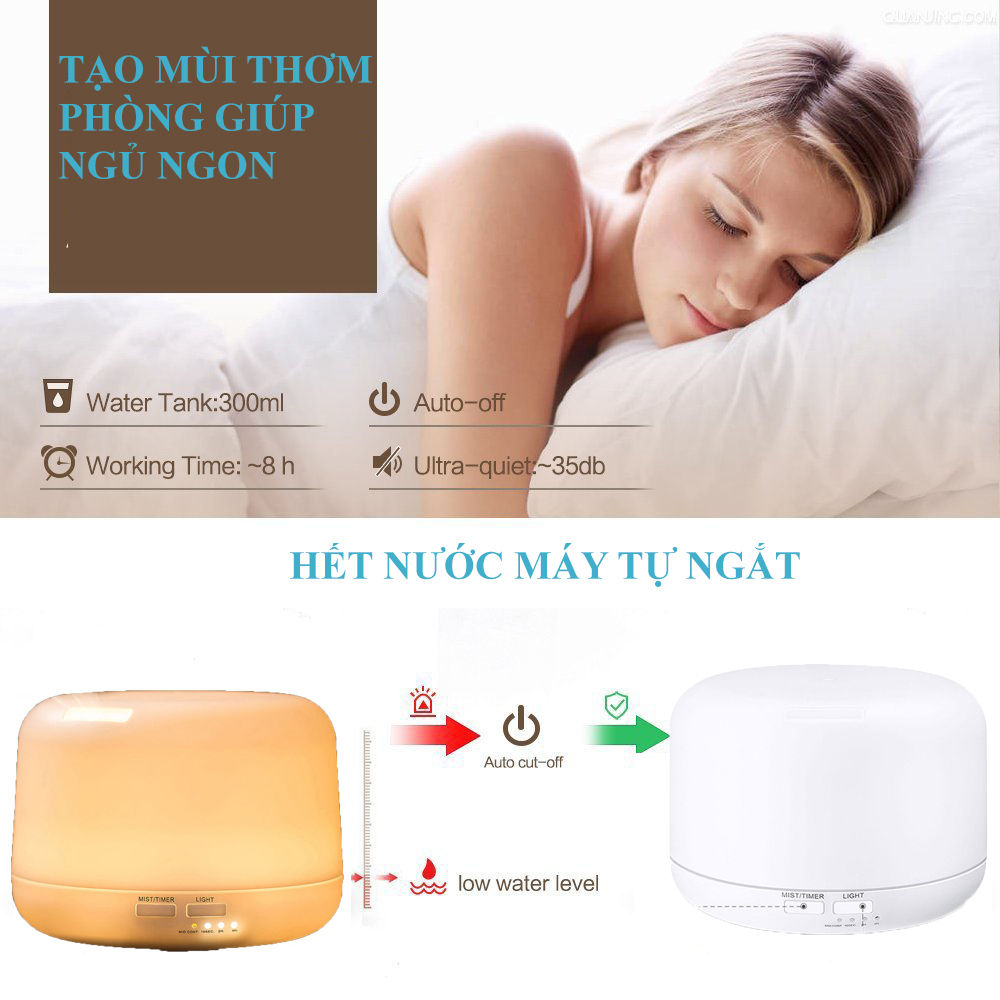 Máy xông tinh dầu phòng ngủ tạo ẩm phun sương khuếch tán tinh dầu làm thơm phòng, khử mùi nhà vệ sinh trụ tròn - Hàng chính hãng Vinbuy