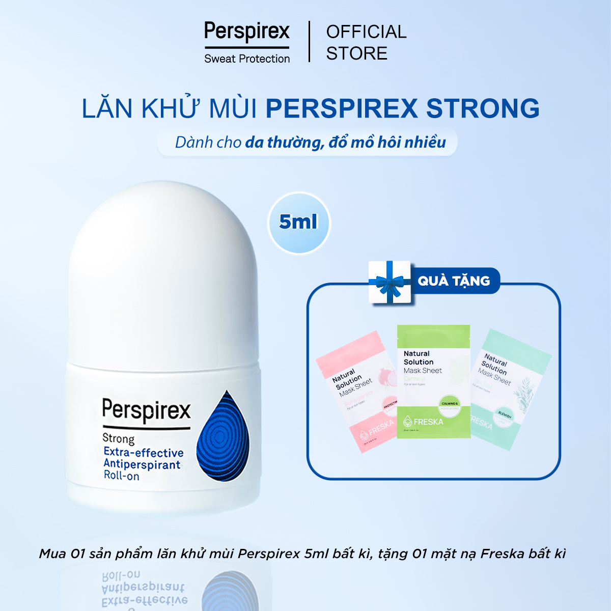 Lăn Khử Mùi Perspirex Strong 5ml: Dành cho da thường và hay đổ mồi hôi, Hiệu quả lên tới 5 ngày