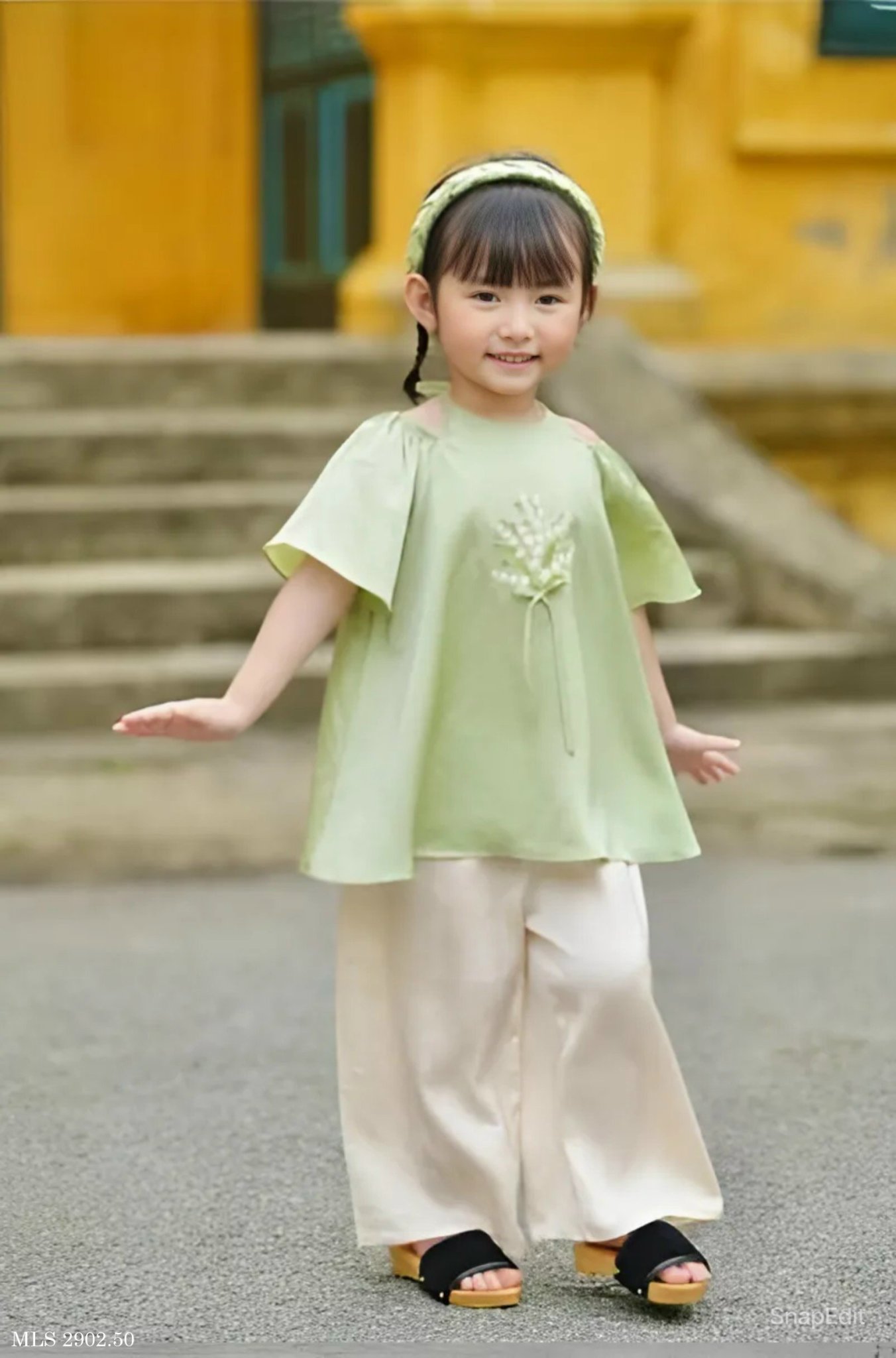 Bà ba cho bé gái áo cổ yếm thêu hoa diện lễ tết trung thu đẹp từ 12-40kg chất lụa mềm mát
