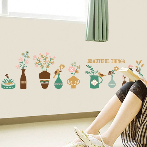 Decal dán tường 10 chậu hoa sắc màu trang trí phòng khách,phòng ngủ đẹp